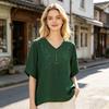 Damen Oberteile V-Ausschnitt Stickerei Blumenmuster Kurzarm Pullover Oberteile Lockerer Schnitt Einfarbige Sommer T-Shirts