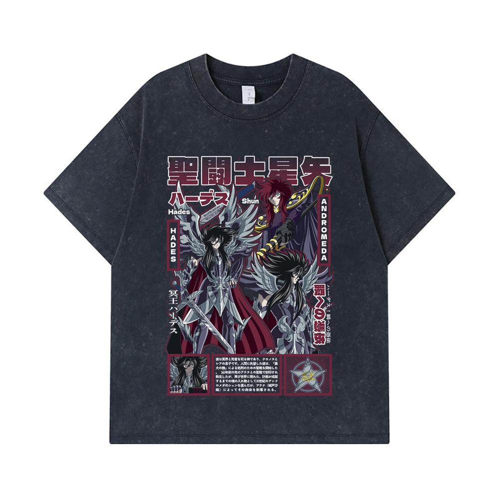 275 GSM Washed T-shirts 100% Cotton Saint Seiya V4 Hades Print Unisex Heavy Cotton T Shirt