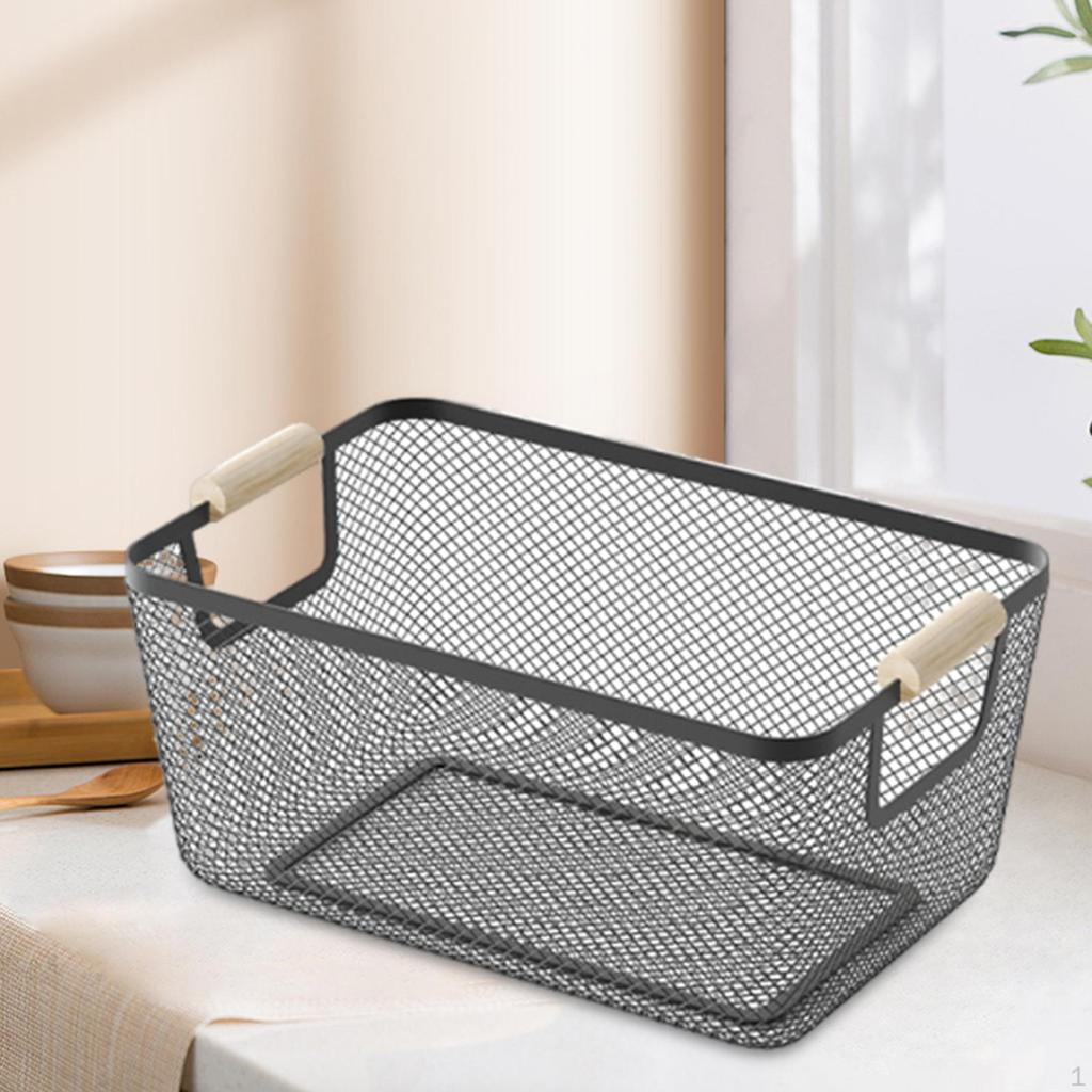 Mesh Container with Wooden Handles for Storing Snacks In Living Room Or Kitchen