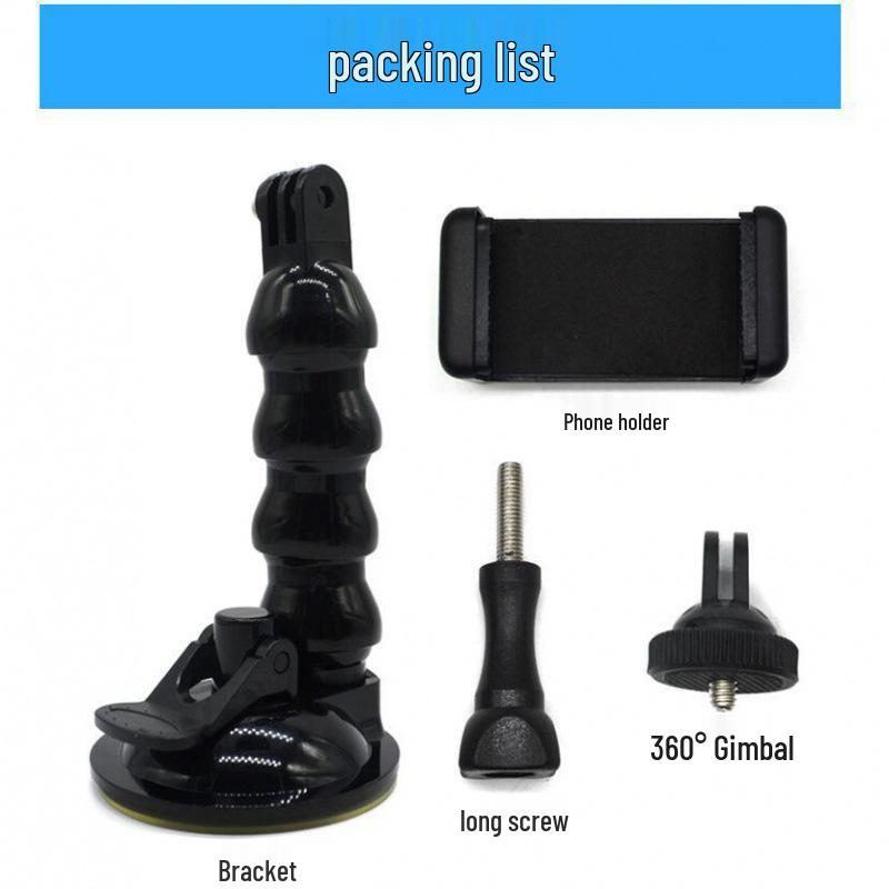 GoPro Snake Arm Suction Cup Mount: Universal 4-Section Action Camera Holder for Car.