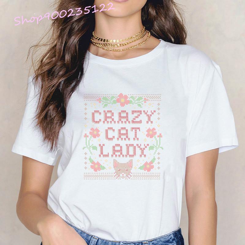 

Cartoon Cat T-Shirt Women Printed Summer Female T-Shirts Funny Short Sleeve Streetwear Tops Tee Graphic Ladies Clothing S білий