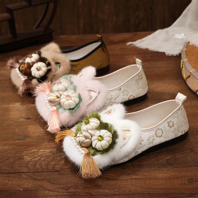 Chaussures Tigre Fait Main Style Ethnique Chinois Mode Pantoufles Femmes Mocassins Décontractés Bout Carré Chaussures Plates Féminines