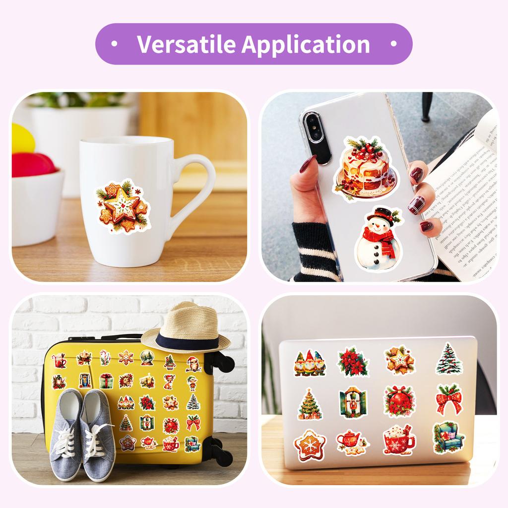 50 New Christmas Gift Series Stickers Waterproof Retro Style Decorative Water Cup Computer Stickers