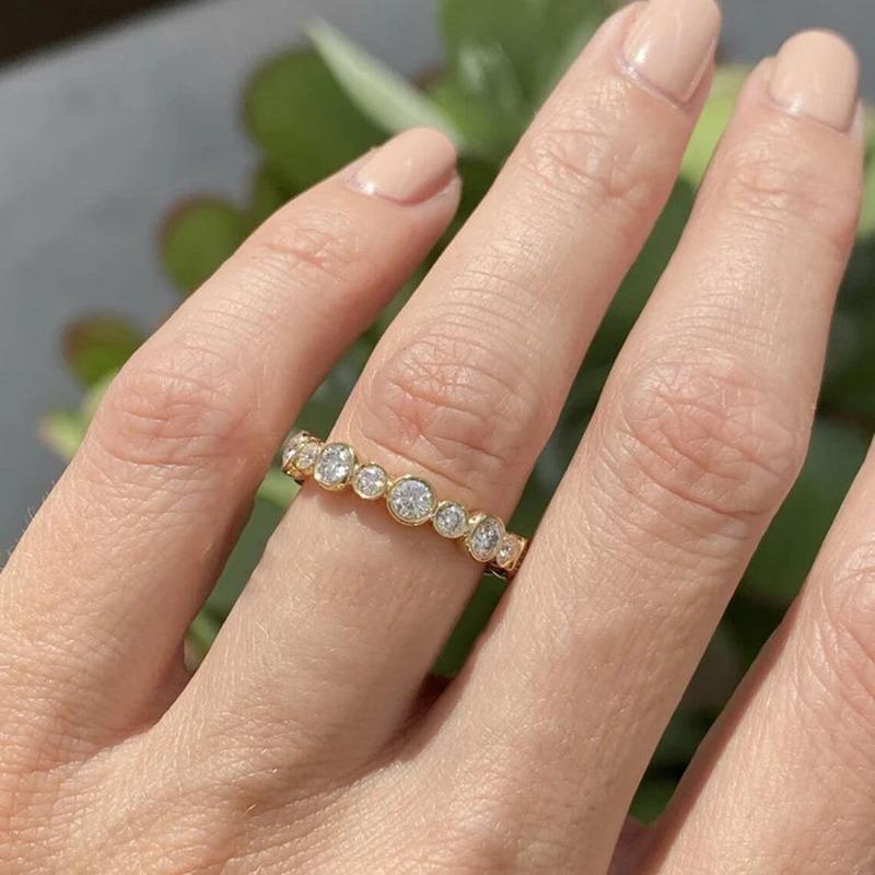 Trendy Round Cubic Zirconia Ring for Women copper Color/Gold Color Statement Female Accessories Daily Wear Luxury Zircon