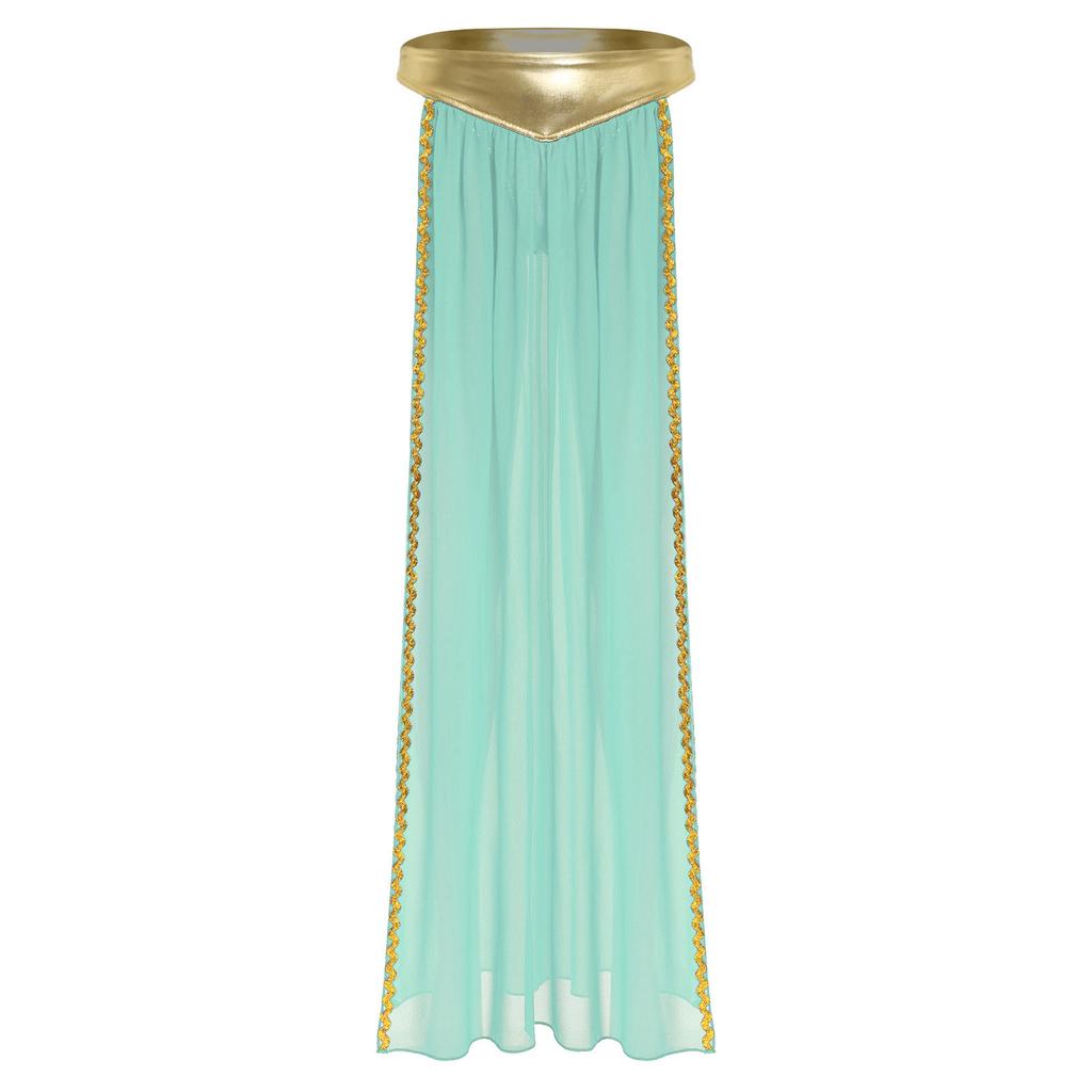 Costume da Regina Antica da Donna Slip Gonna in Chiffon Spacco Laterale Metallizzato Riflettente Rifiniture Dorate Outfit di Halloween