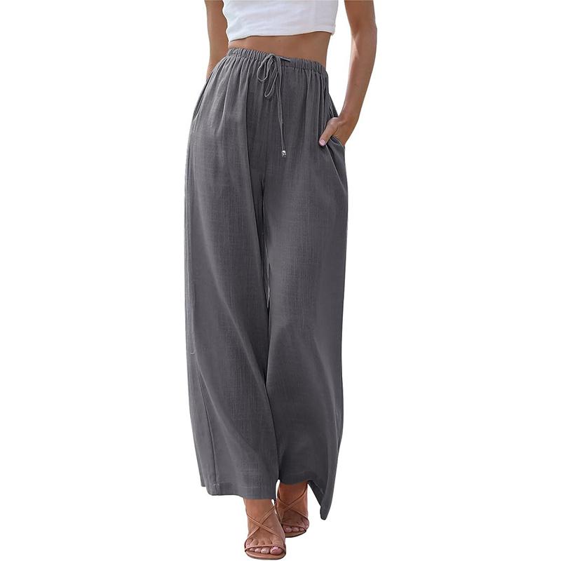 

2024 Европа и США женские новые льняные летние брюки с завязками на талии, свободные широкие пляжные брюки с карманами XL