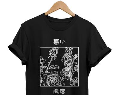 Japanese Black Roses T-Shirt: Edgy J-Fashion Streetwear