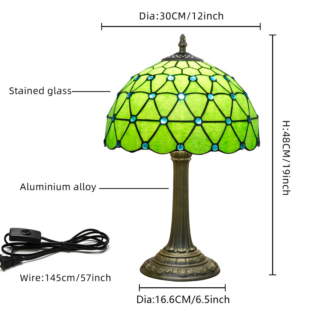 Green Christmas Table Lamp Stained Glass Bedside Table Lamp Desk Reading Light 12 Inches Bedroom Home Office Decor Lamp