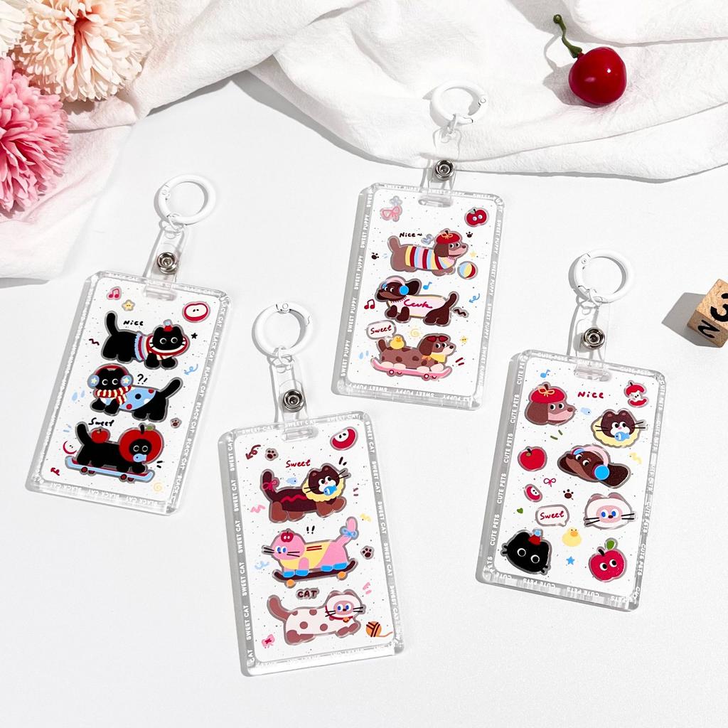 Kawaii Cat Keychain Sliding Card Holder Student Meal Card Bus Card Photo Card Holder Lanyard Lady Id Card Credit Card Holder