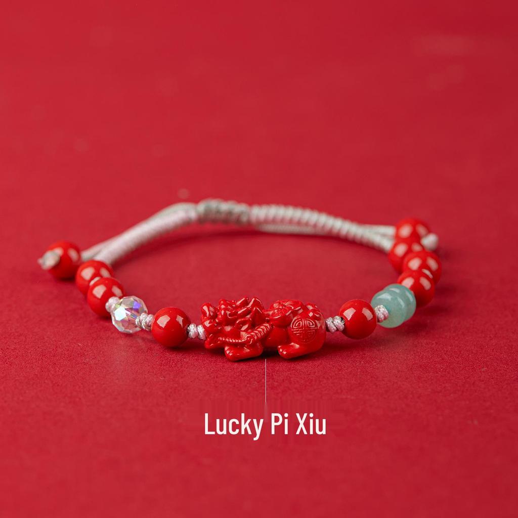 Jing Chunlan Handmade Cinnabar Red Sand Pixiu Bracelet