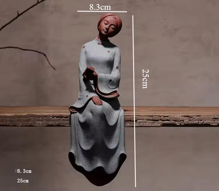 

25cm Ceramic Ladies Figurines for Study Tea Room Hotel Yoga Home Furnishings Quality Life Ornaments Home Decoration HandCrafts сірий