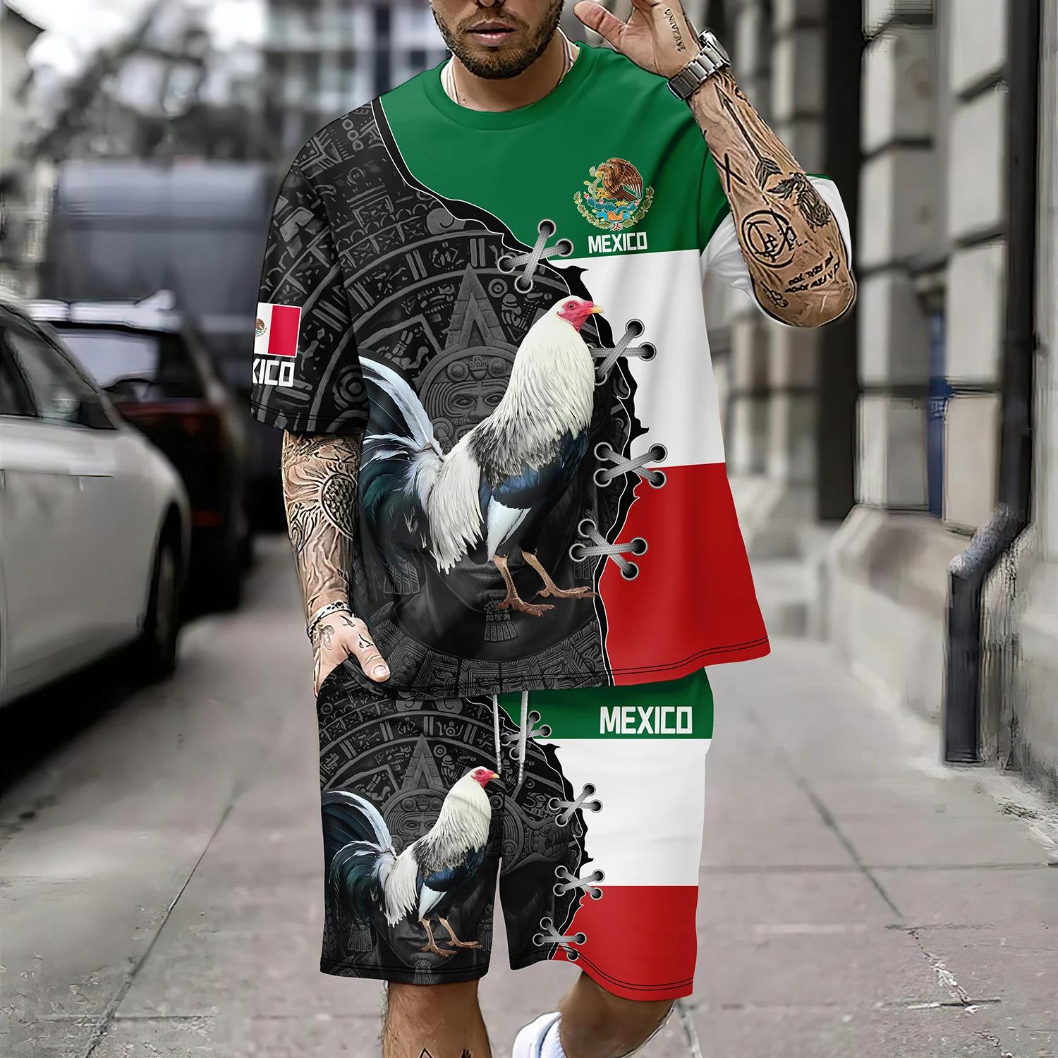 

Мужской комплект уличной повседневной одежды из двух предметов с короткими рукавами и шортами с 3D узором в мексиканском стиле 6xl