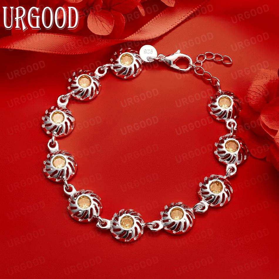 925 Sterling Silver Fashion Orange AAA Zircon Bracelet 20CM