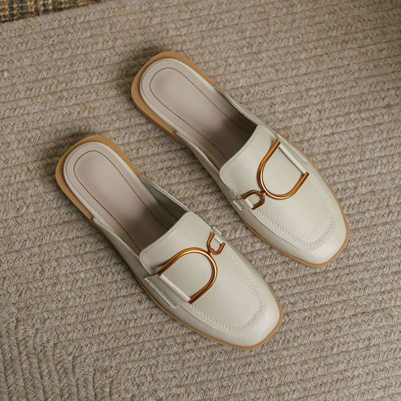 Half tray single shoes women's half slippers women's summer wear fashionable flat bottom bag head soft sole comfortable muller shoes women's spring a