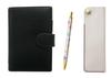Eco-friendly B7 Cowhide Mini System Organizer and White Snap-closure Pen Case with Floral Ballpoint Pen Set (LS002B-NK01W-HS380B)