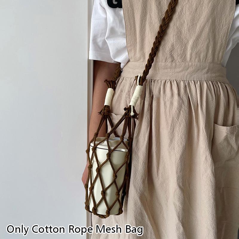 1 шт. Чехол для чашки ручной работы, Портативная сетчатая сумка, Сумка для мобильного телефона, Сумка из хлопковой веревки, Плетеная вручную, Прозрачная сумка с ремешком, 8 цветов