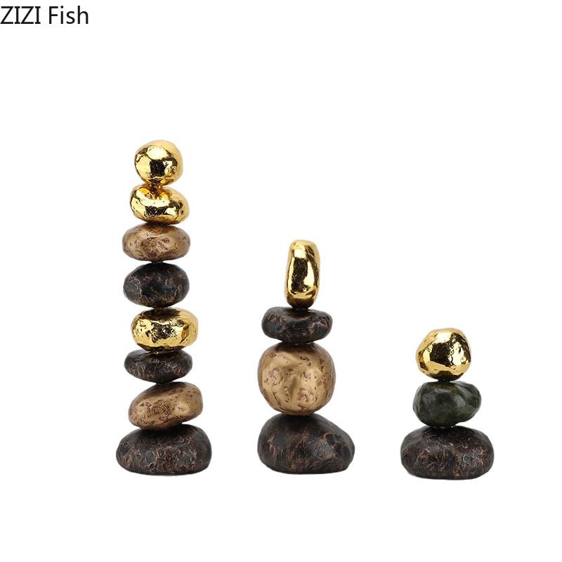 Simulated Stone Stacking Statue Desk Decoration Creative Gold-plated Stone Sculpture Resin Crafts Ornaments Room Aesthetic Decor