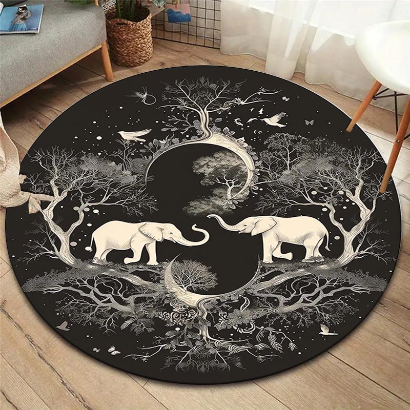 elephant Round Area Rug,Carpet Rug for Living Room Bedroom Sofa Playroom Decor,Non-slip Floor Mat
