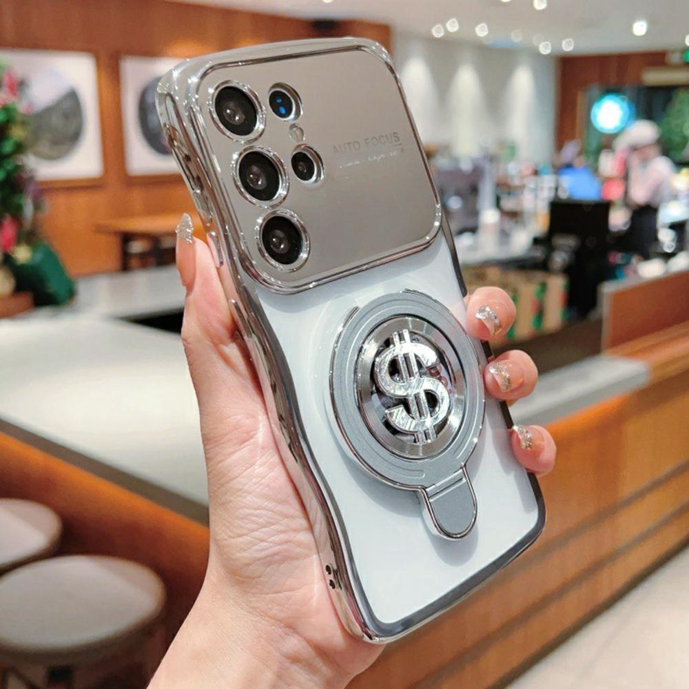 

For Samsung Galaxy S25 Ultra Case TPU Clear Case Dollar Pattern Kickstand Phone Cover Wave Frame E