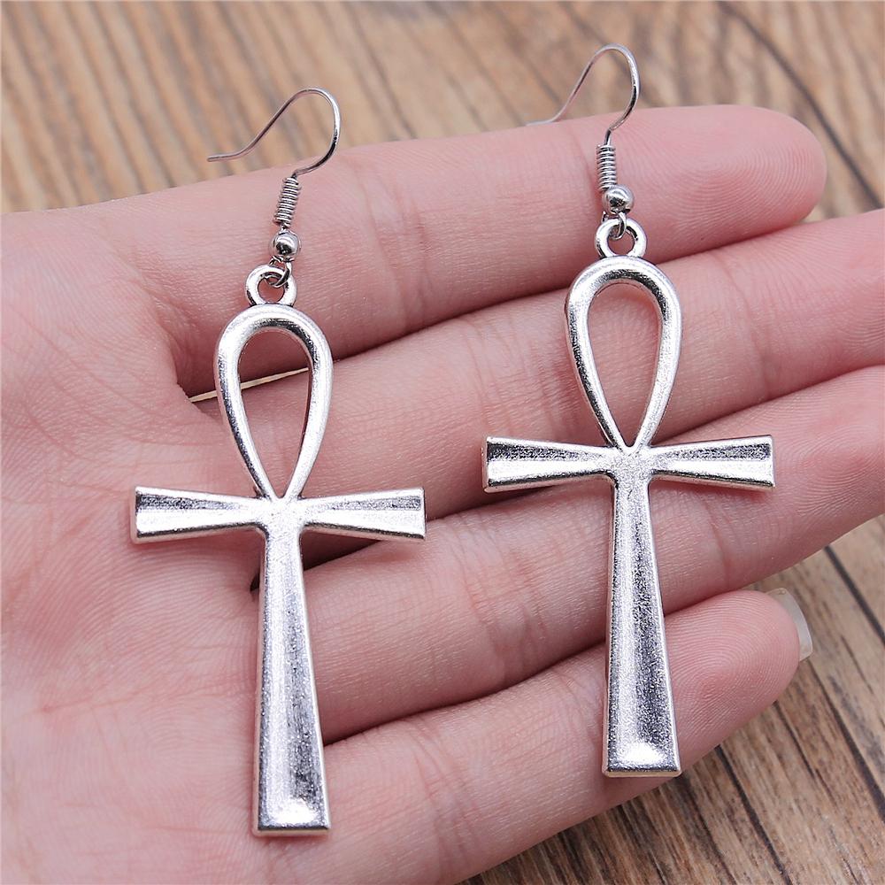 Vintage 2 Colors 52x28mm Ankh Cross Charms Drop Earrings Fashion Handmade Women Earring