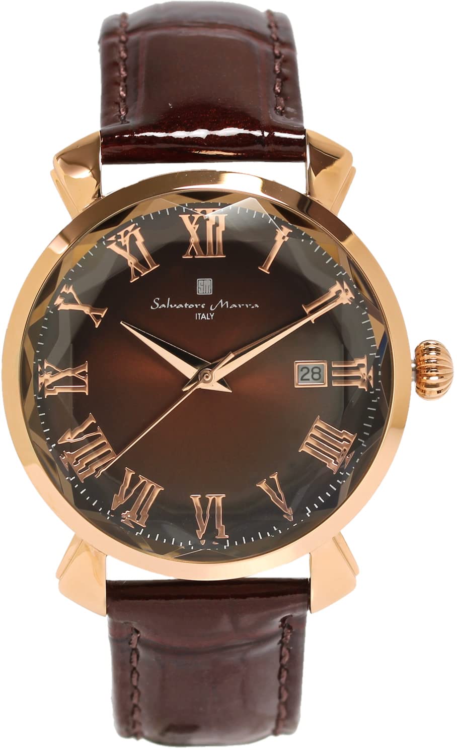 Leather [Salvatore Marra] Watch, Multi-faceted Glass, Strap, Gradient, Women s, Brown/Pink Gold, SM22151-PGBR коричневый