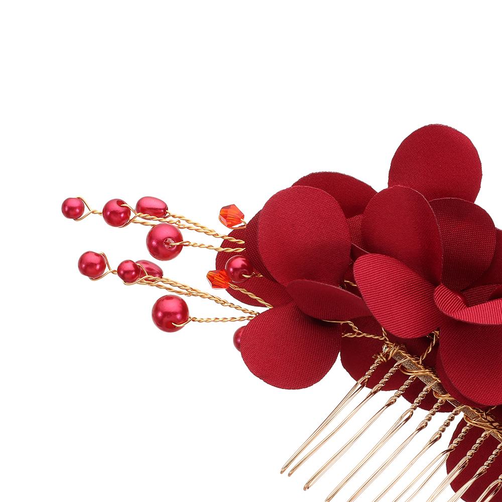 Romantic Wedding Crystal Hair Combs Red Flower Hair Pin Bridesmaid Tiara Bridal Clips