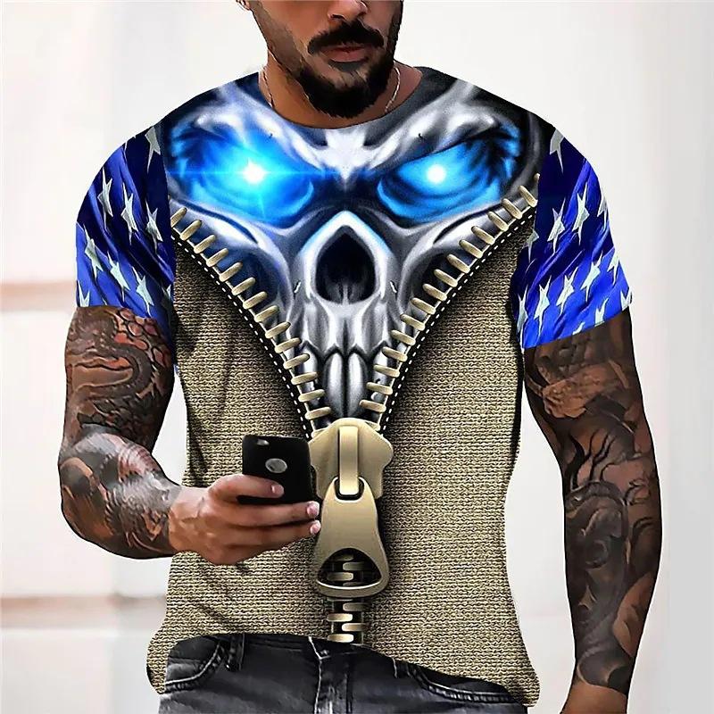 Summer Round Neck 3D Skull Print Top Fashionable Casual Short Sleeved Men's T-shirts