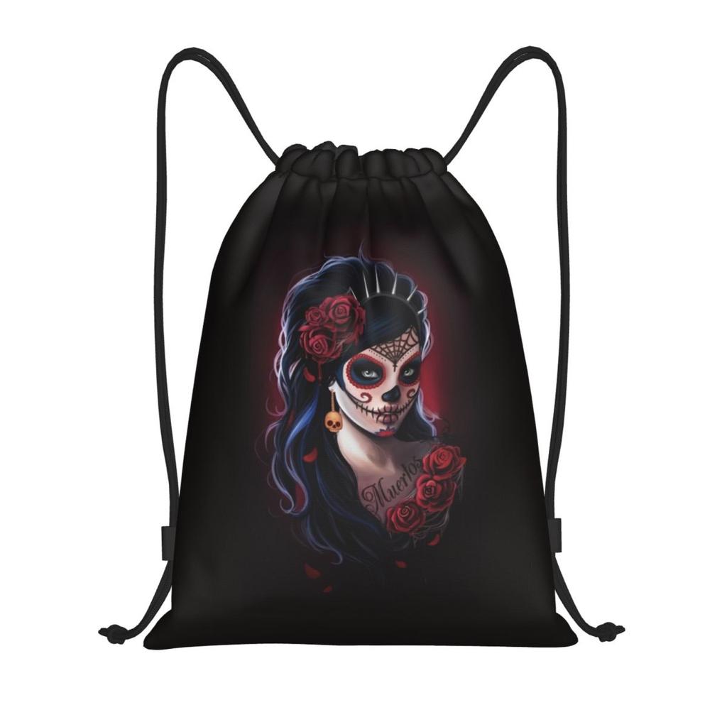 Custom Day Of The Dead Sugar Skull Drawstring Bags Women Men Lightweight Mexican Girl Sports Gym Storage Backpack