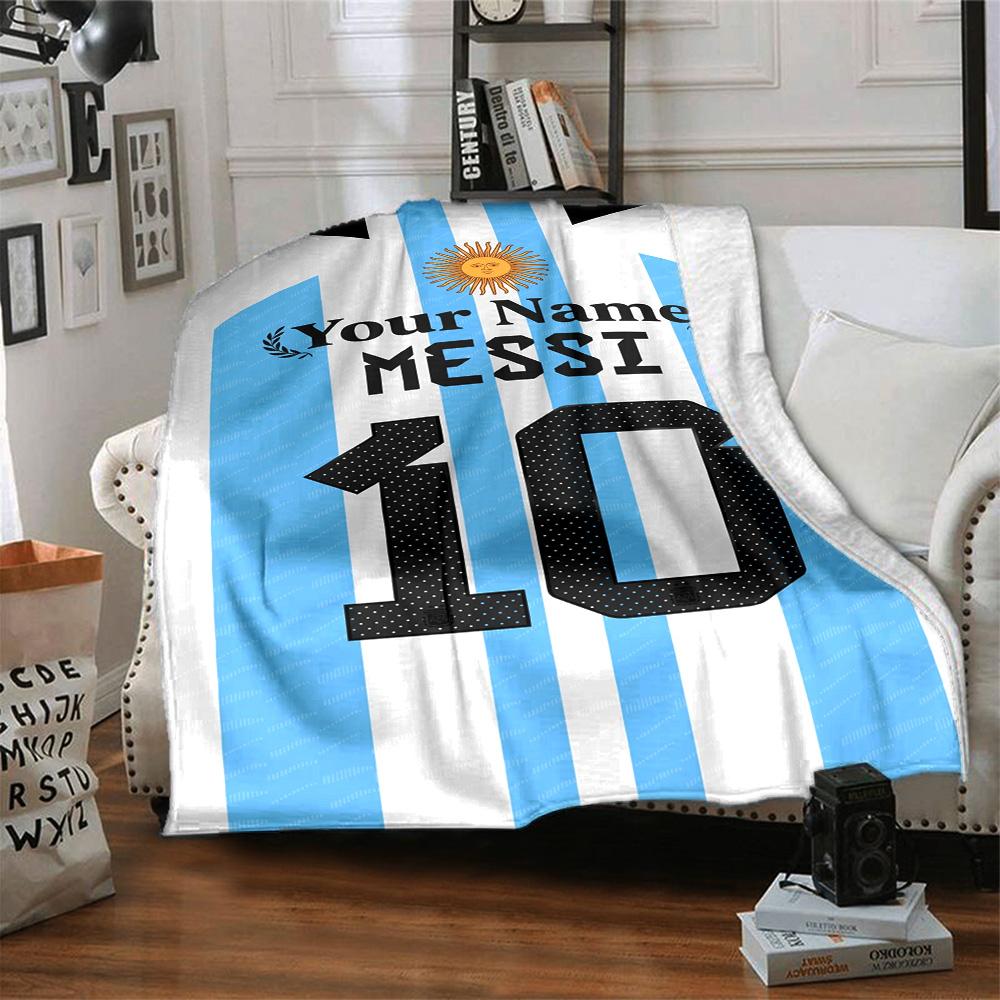 Football Messi Personalized Name Blanket Throw Customizable Blanket Ultra-Soft Perfect for Livingroom Home Decor Office Chair Couch