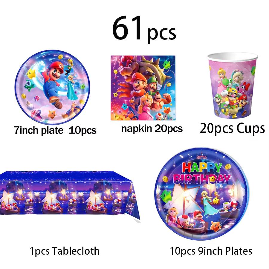 Super Mario Birthday Party SuppliesSet-Theme Inclusive Balloons Cake Topper BannerTableware Paper Plates & Napkins for Christmas