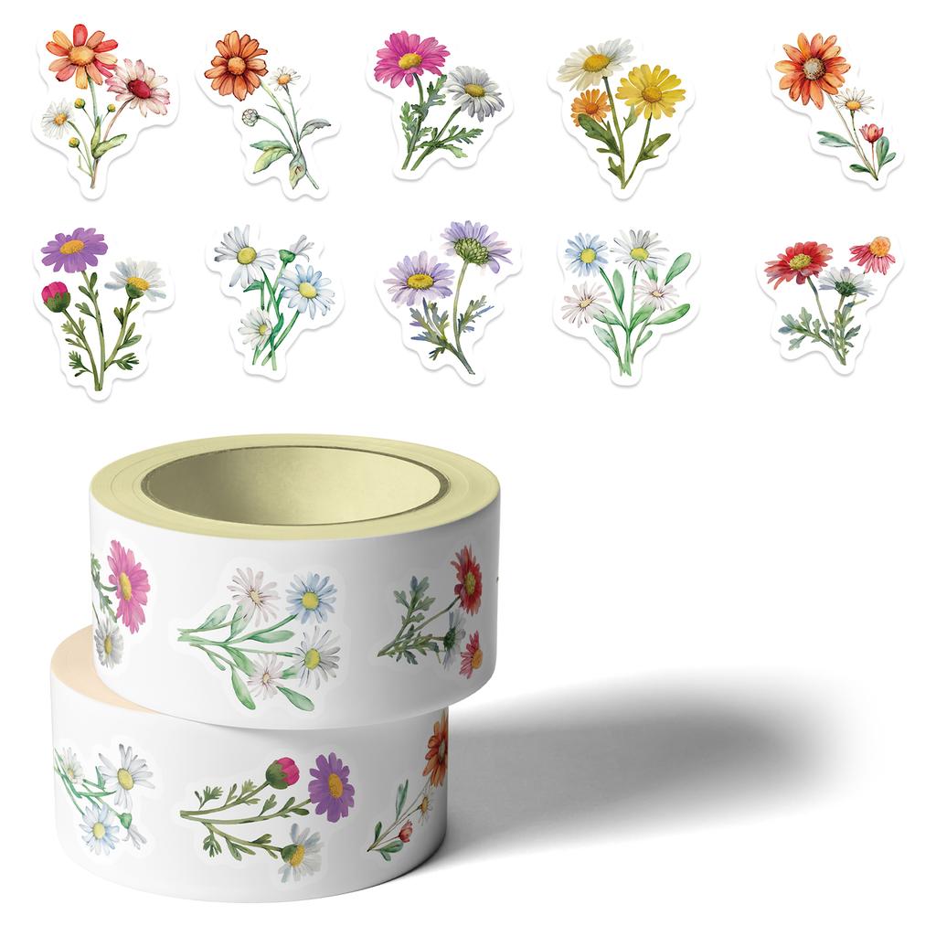 500 PIEZAS Pegatinas de Rollo de Margarita Flor Silvestre Flores Pintadas Coloridas Decoración para Teléfono Móvil Cuaderno Pegatinas para Sellar Sobres