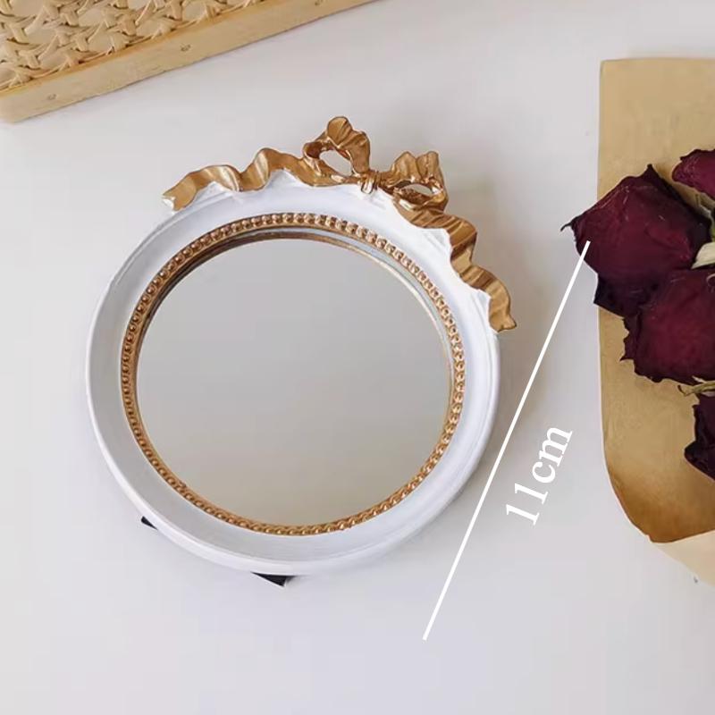 Miroir Rond Rétro avec Nœud Papillon Style Européen Miroirs Décoratifs en Anaglyphe Miroirs à Main de Style Baroque pour Femmes Décoration d'Intérieur