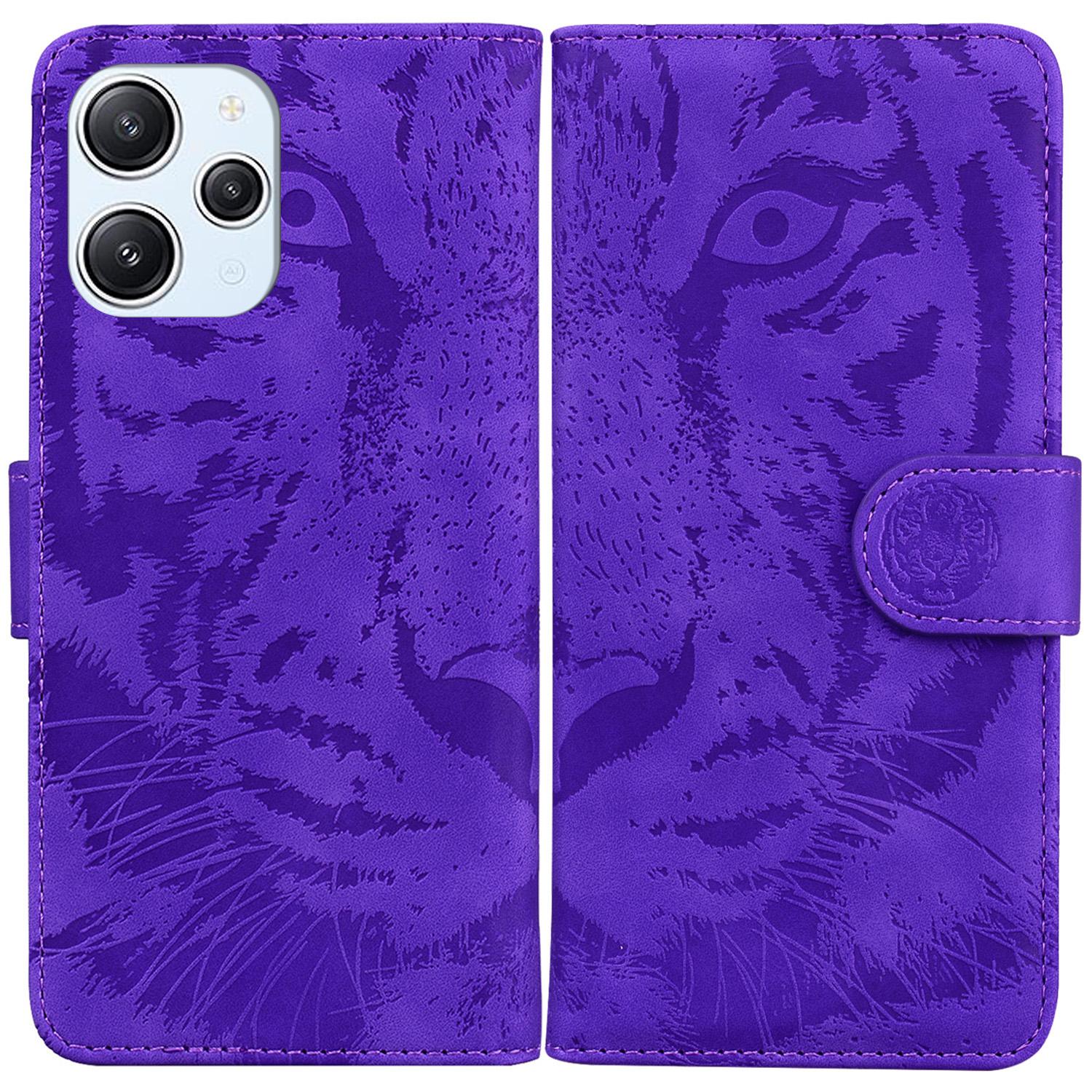 

Imprinted Tiger PU Leather Wallet Cover for Xiaomi Redmi 12 4G,Anti-drop Phone Stand Case Purple
