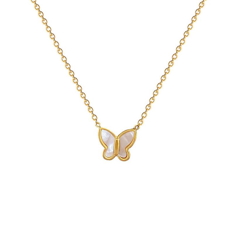 Shell Butterfly Temperament Personality Minimalist Wind Stove Real Gold Necklace Female Collarbone Chain