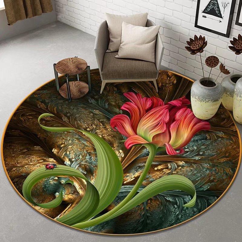 3D Flower Fashion Round Rugs for Living Room Sofas Decoration Bedroom Carpet Chair Mat Lounge Rug Anti-skid Floor Mats Washable