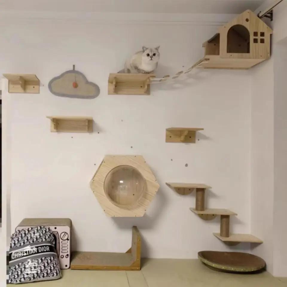 1 Pieza Árbol para Gatos Montado en la Pared Puente de Escalada para Gatos con Rascador y Hamaca para Gatos Escalera de Sisal para Jugar y Descansar Gatitos