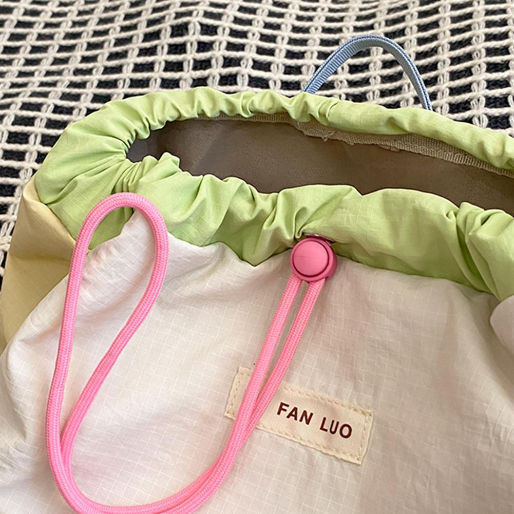 Korean Fashion School Bookbag Girls Color-Block Nylon Drawstring Rucksack Women Large Capacity Laptop Bag Travel Sweet Backpack