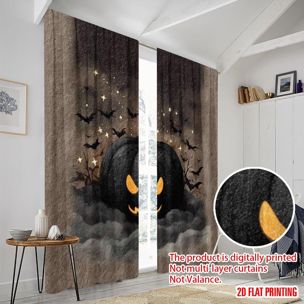 2pcs,2D Plane Printing Print Curtains Halloween Pumpkin Polyester Easy Install (without Rod) Outdoor Decorations Use for Living