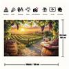 Sonnenuntergang Weinberge Ölgemälde Wandteppich, Weinfass & Trauben Wandbehang