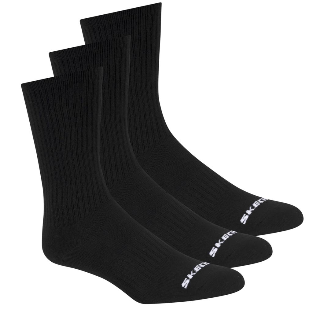 Skechers 3pk Unisex Non Terry Crew, Unisex black Socks