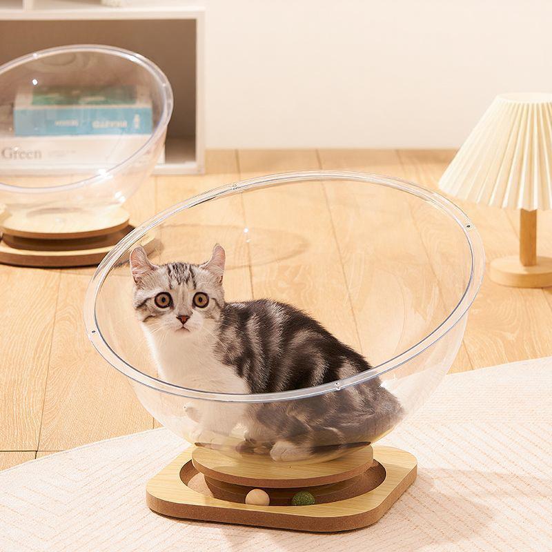 Cat House Cat Condo Space Capsule Cat Nest Pet Bed Cat Bed Cat Toys Solid Wood Acrylic Turntable