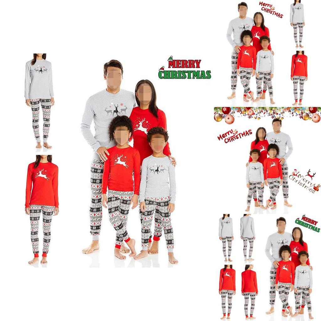 Comfy Family-matching Christmas Pajamas Sleepwear Set Women Men Kids Long Sleeve Deer Nightwear