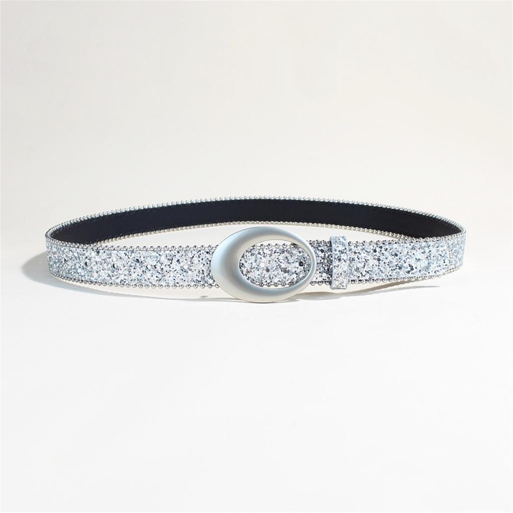 PU Belt With Metal Buckles Glitter Rhinestones Waist Strap For Women and Men