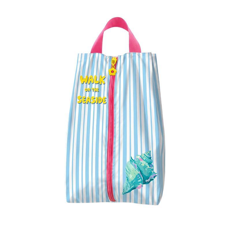 Breathable Water Resistant Shoe Storage Bag With Zipper Cute Striped Print Perfect For Travel Beach Trips Daily Use