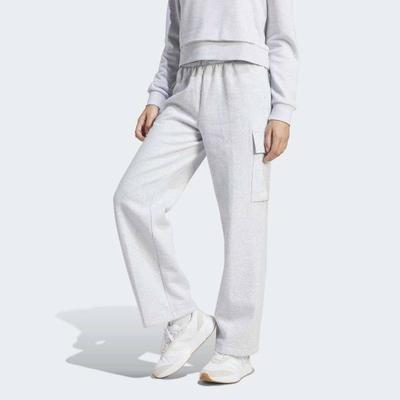 Calças cargo de fleece S eSSentialS lineares para mulher, corte regular, de algodão, com bolsos cargo, cinza escovado