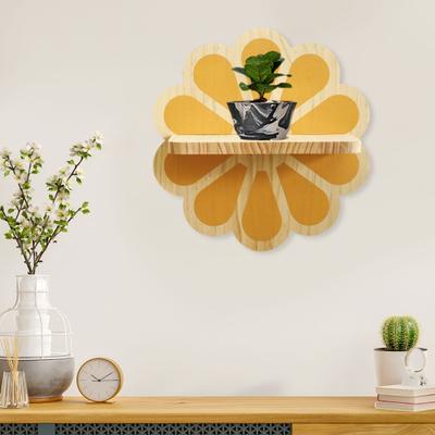 Decorative Floating Shelf Flower Shape Wall Shelf Wooden Wall Plant Holder Crystal Display Shelf for Figurines Home Decorations Storage