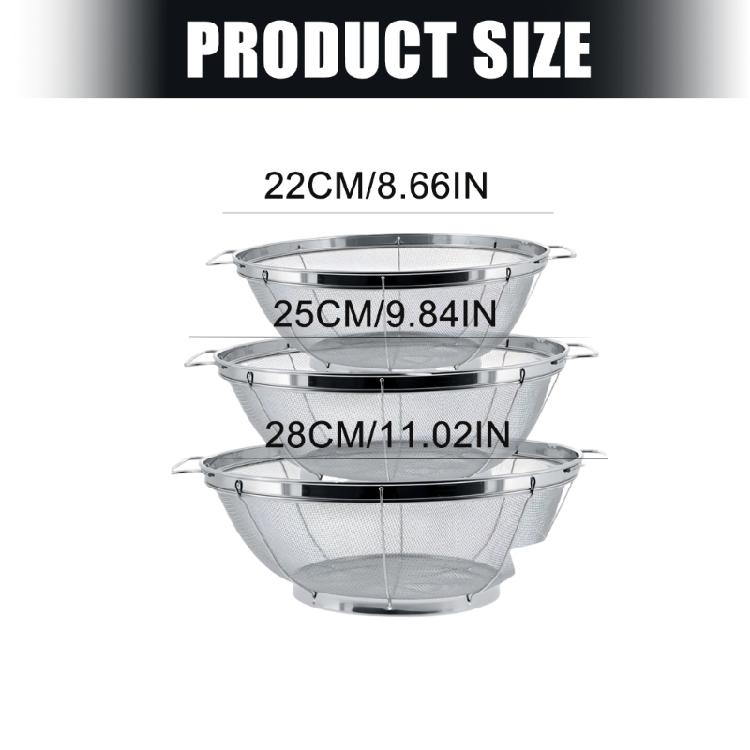 Stainless Steels Mesh Strainer For Quick Water Drainage Multipurpose Colander with Handle and Resting Base