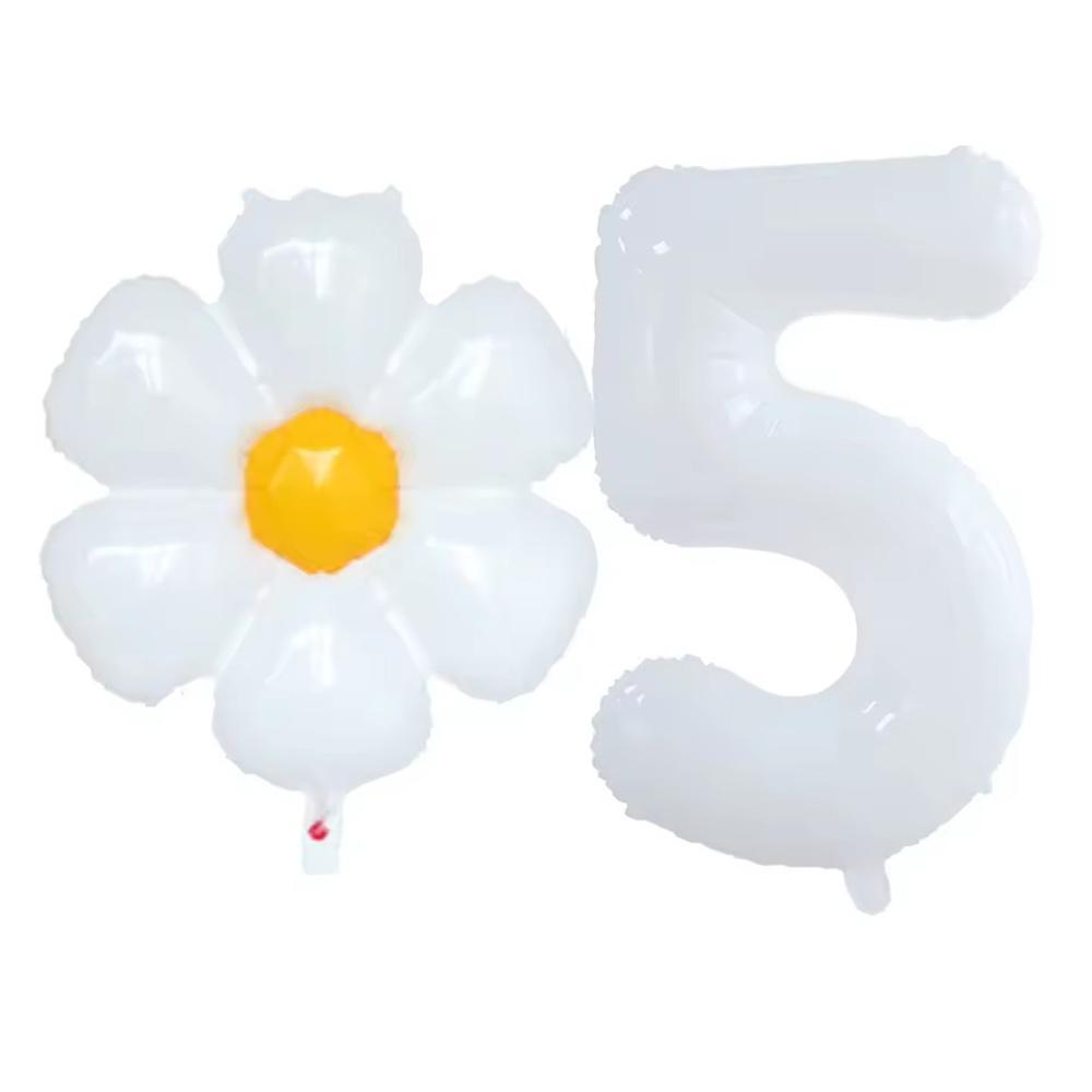 2Pcs White Daisy Flower Foil Balloons 32inch 0-9 Number Balloon Kids Birthday Party Decorations Baby Shower Wedding Decorations