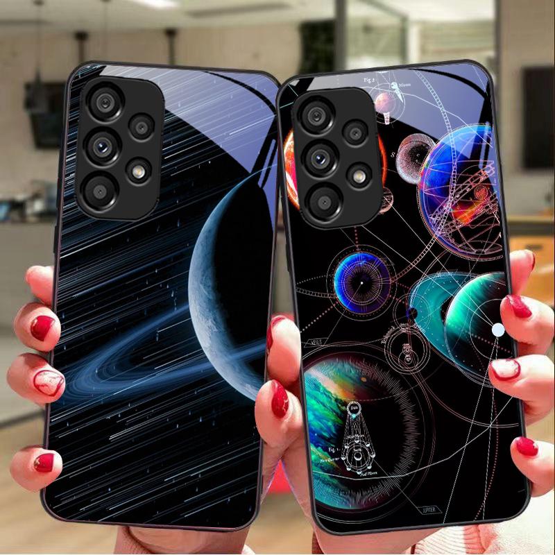 Space Planet For Samsung Galaxy S10 20 Plus 21 FE 22 23 24 FE 25 Ultra Black Tempered Glass Phone Case Hard Shell