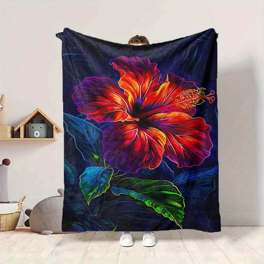 1pc Hibiscus Bloom Lightweight Flannel Blanket, Comfortable and Warm Blanket, for Office and Camping Sofa Bed, Livingroom050